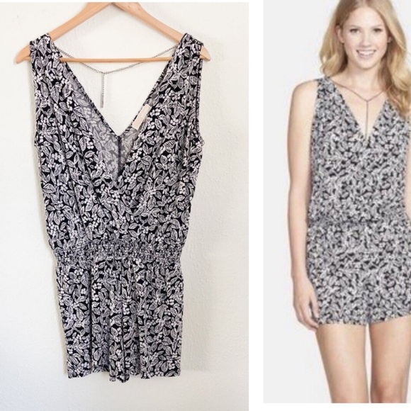 MICHAEL Michael Kors Pants - Michael Kors high rise smocked waist shorts romper black white floral size S